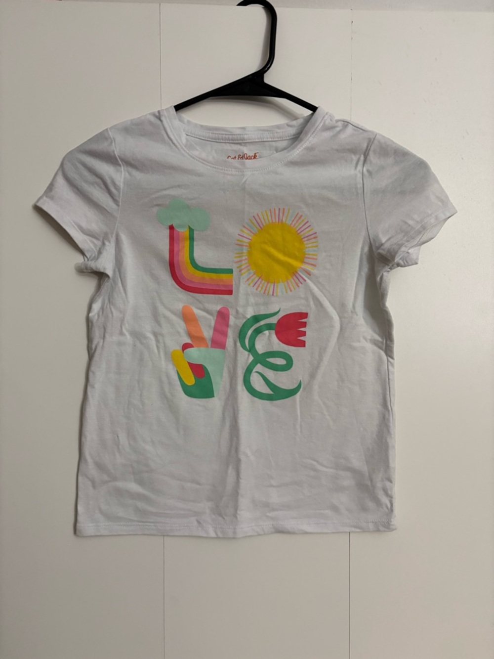Cat & Jack NWOT White Kids' Graphic Tee with Multicolor 'LOVE' Design